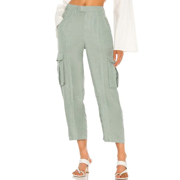 L'Academie The Mili Linen Pant in Sage Green NWT Size Small - Picture 1 of 3